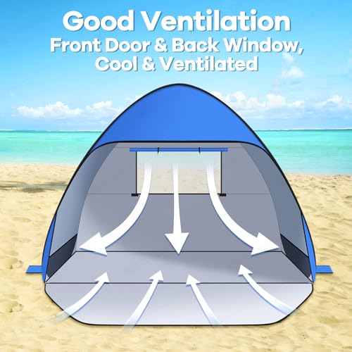 Jsdoin Strandmuschel Pop Up mit UV SchutzPop UpZelt Strandzelt,Koffertauglich Zelt für L (2-3) Personen/XL (3-4) Personen inkd. Wurfzelt Beach Tent für Camping Garten Familien mit Tragetasche – Bild 5
