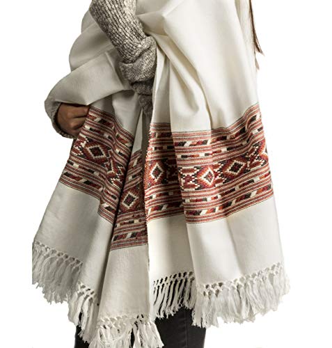 Lambswool Women Oversized Large Scarf Shawl White Cream Winter Camp Blanket3
