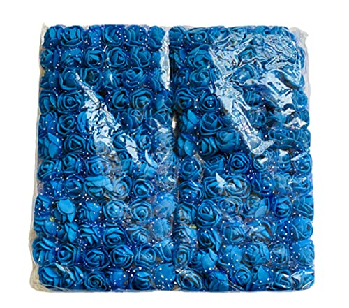 creative balloons Blue Foam Roses with Stem Lace Edge 144 Pcs Fake Flowers Artificial Roses for Decoration DIY Crafts Rose Bouquet Flower Buds Wedding Party Foam Rose Garland Pack of 1
