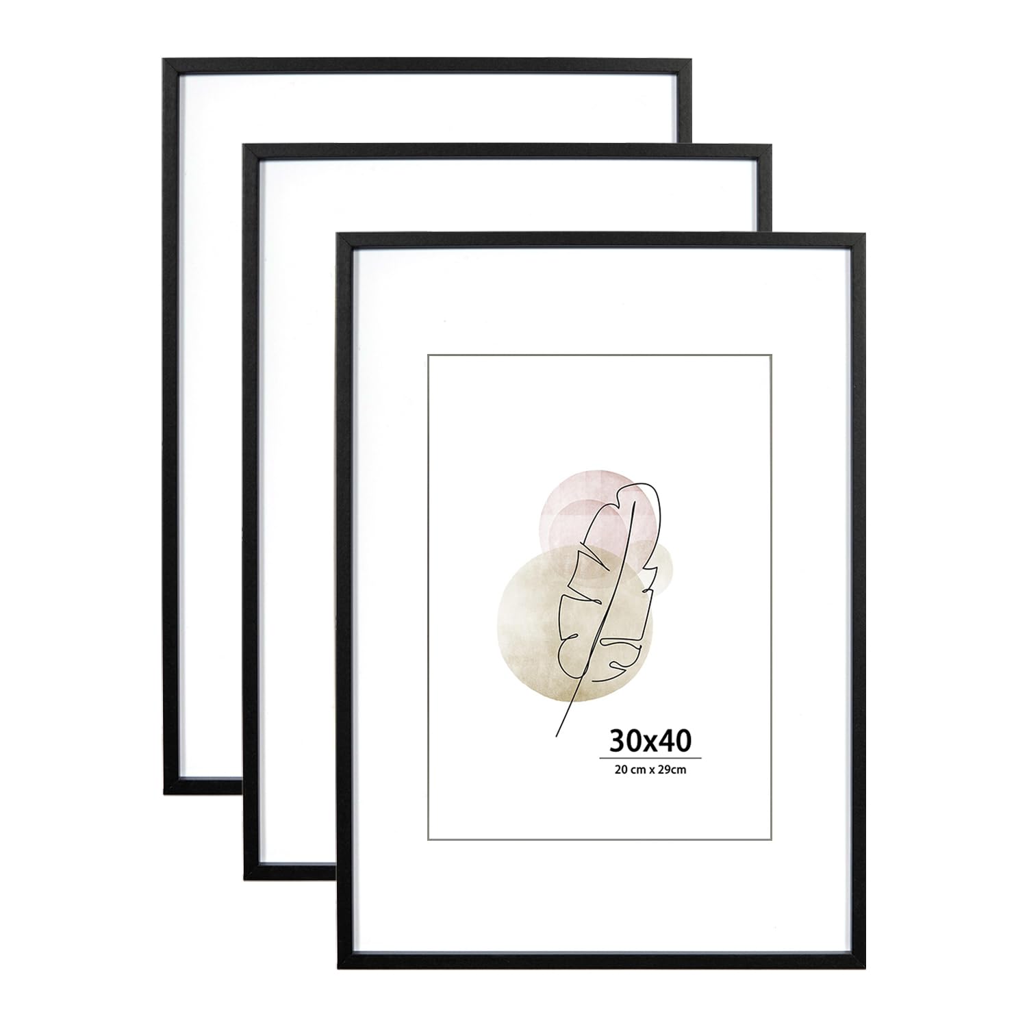 KAIWIN 30x40 cm Picture Frame Black Set of 3, Wooden Poster Frame suitable for A4 with mat, 16x12 Picture Frames for Wall Mounting Display for Home, Office,Gallery with Photos, Posters, Puzzles