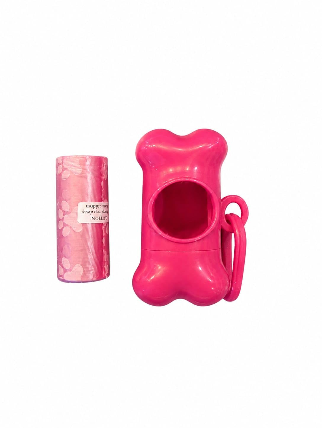 Dog Poop Bag Dispenser with 15 bags, Bone Shaped Dog Waste Bag Holder with Clip, Portable Refil Dog Walking Bag Dispenser for Leads, Harnesses, Bags & Belts (Pink)