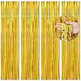 BTSD-home Gold Foil Fringe Curtain, Metallic Photo Booth Backdrop Tinsel Door Curtains for Wedding Birthday Bridal Shower Baby Shower Bachelorette Christmas Party Decorations(4 Pack, 8ft x 3ft)