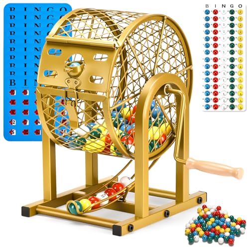 HVDI 12 Bingo Game Set 10 Reusable Bingo Cards with Sliding Windows Bingo Sets High-Definition Printed Bingo Balls with Cage & Storage Bag for Adults Large Group Family Parties Game Night