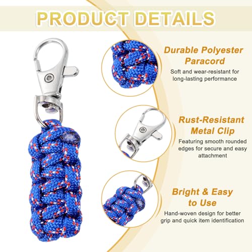 Image of YELARXI Paracord Zipper Pull Polyester Zipper Pulls Replacement Woven Rope with Metal Clasp, 80 mm Length Fit for Backpacks Clothing Luggage Accessories - Cylinder (5 Pack, Blue)