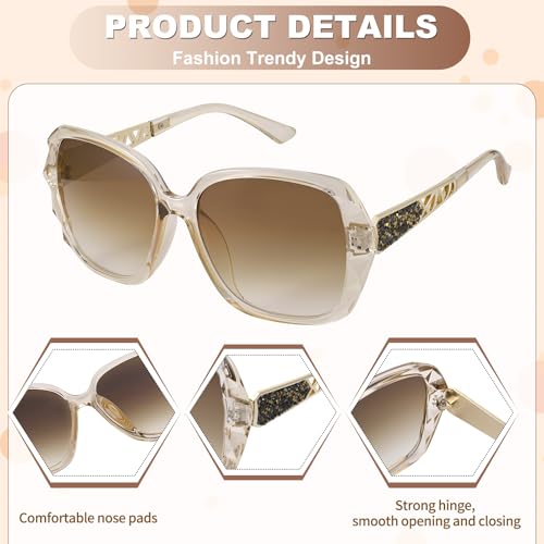 Image of DragonflyDreams Women Large Sunglasses, UV 400 Glasses | Oversized Classic Trend Ladies Sunglasses Sparkling Large Frame