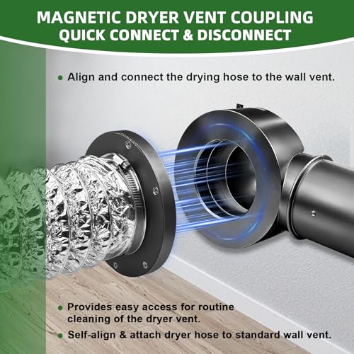 Image of Magnetic Dryer Vent Connector Kit Easy to Clean Quick Connector DV90 Airtight Seal ,Magnetic Dryer Vent Coupling,Includes 4-inch Aluminum Foil Hose and 2 Clamps (Space Gray) | Self-Alignment Design