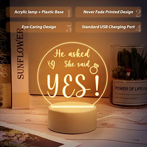 Engagement Gifts For Her – He Asked She Said Yes Proposal Gifts For Couples, Wedding Keepsake For Bride-To-Be, Proposal Decoration Engraved Night Light For Bachelorette Party, Bridal Shower #TOP3