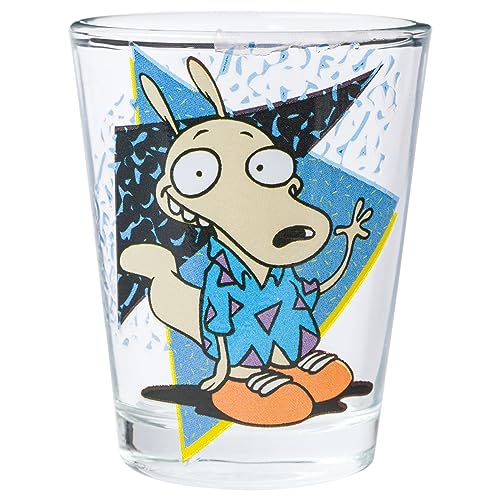Image of Silver Buffalo Nickelodeon Retro Featuring Rocko, Angelica, Stimpy, and Arnold 4 Pack Mini Glass Set, 1.5 Ounces