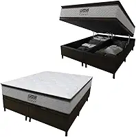 Cama Box Baú Queen Colchão Molas Pocket Ensacadas Tower 158x198x75cm Branco/Marrom Gazin - Suporta até 120kg por Pessoa