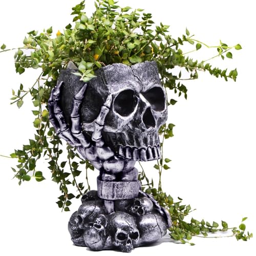 LovTocTic Skull Planter, Gothic Planters for Halloween Decorations Indoor/Outdoor Plants, Goth Flower Pots, Plant Pots, Skull Flower Pot, Plant Pot, Unique Vase with Drainage(Tall Black)