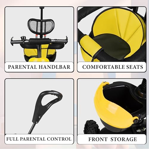 Image of Tricycle 1 Years to 5 Years with Removable Safety Guard and Parental Control Back Side Push Handle with Rubber Tyre for Kid's CR07 (Yellow 4)