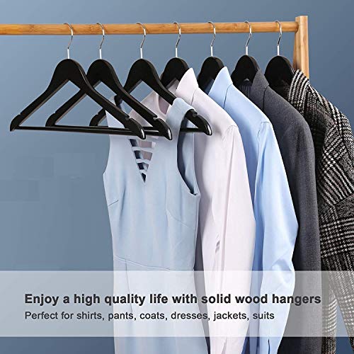 Image of Wooden Hangers for Clothes Hanging | Heavy Duty Coat Hangers with 360 Swivel Hook & Non-Slip Notches | Natural Wood Suit Hangers for Shirts, Blazer, Dresses & Saree (36, Black)