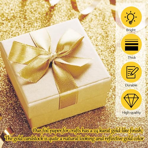CXIIPOL 60 peças de papel cartolina dourado metálico, cartolina dourada 21 x 28 cm, cartolina dourad