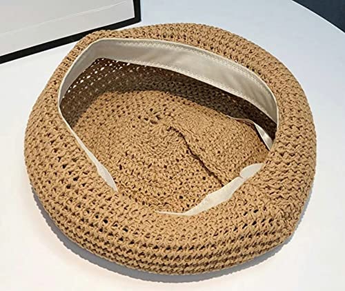 Pocadri Women Sraw Beret Cap Breathable Painter Hat Knitted Uv Protection Summer Hat Comfy Lightweight Outdoor Black #TOP3