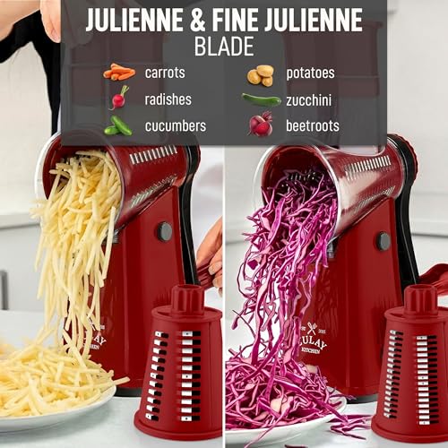 Image of Zulay Kitchen Rotary Cheese Grater 5 Blade Cheese Shredder - Manual Hand Crank Cheese Grater With Reinforced Suction & 5 Interchangeable Drums - Easy to Use, Vegetable Chopper Round Mandoline Slicer