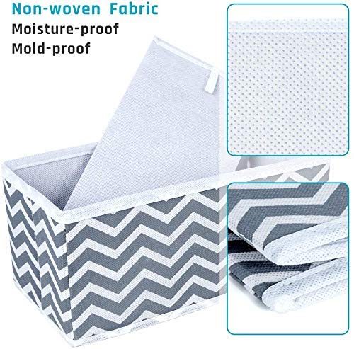 Image of Foldable Set of 6 Cloth Storage Box Closet Dresser Drawer Organizer Cube Basket Bins Containers Divider with Drawers for Underwear, Bras, Socks, Ties, Scarves (Set of 6 - White Grey Wave)