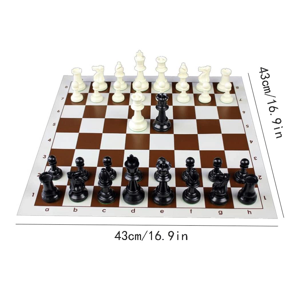 ZAW Scacchi Set di Scacchi Standard ha Scacchiera in Pelle e Pezzi di Scacchi in Resina e Sacchetto di stoccaggio, Il Pezzo del Pezzo di Scacchi è Alto 3,8 Pollici Chess