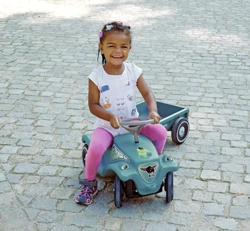 BIG Bobby Car Classic Eco 2.0 mit Anhänger - Rutschauto ab 1 Jahr aus Recycling-Material mit Caddy, Lenkrad und Hupe, für Kinder ab 1 Jahr (bis 50 kg), Türkis mit Grau – Bild 6