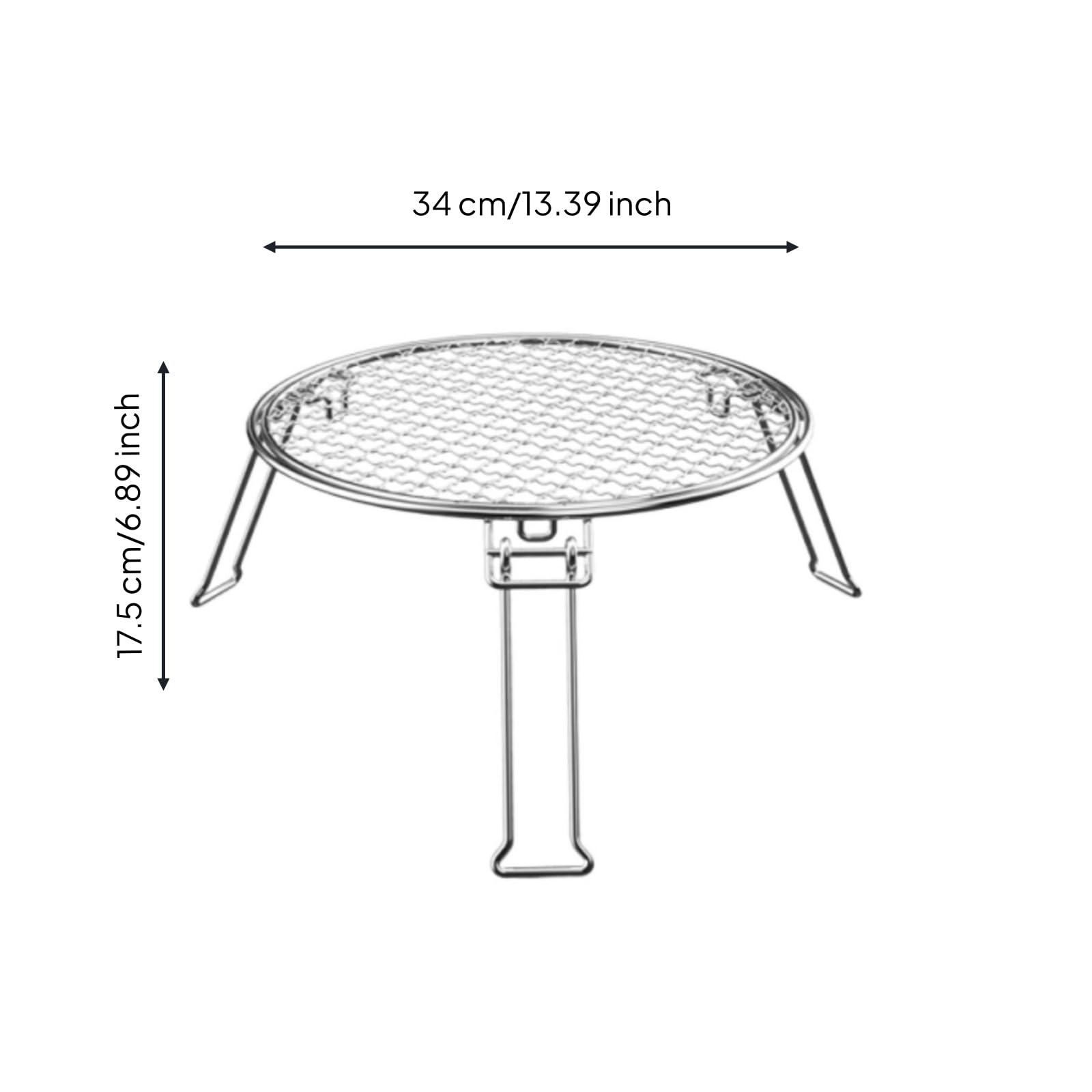 Outdoor Folding Grill Griglia da Campo Pieghevole Tonda Graticola Portatile con Gambe Collassabili Struttura Compatta Acciaio Inox Superficie
