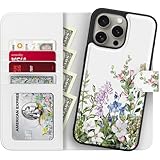 DorisMax for iPhone 14 Pro Wallet Case,Detachable Flip Folio Cover RFID Blocking 4 Card Slots Holder PU Leather Magnetic Kickstand Phone Case for iPhone 14 Pro 6.1' Lavender Blue Flowers