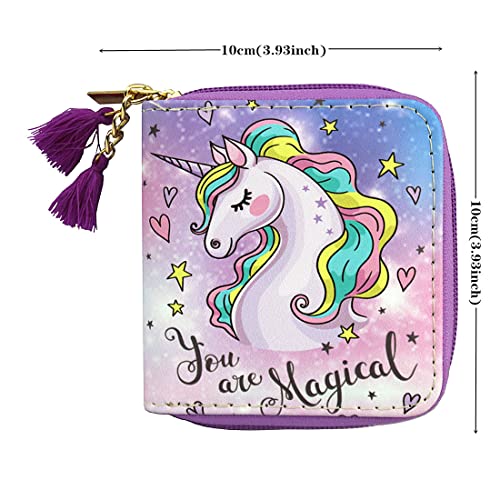 MayeBridge Cute Rainbow Unicorn Wallet for Gilrs Christmas Gift Unicorn Coin Purse Women’s Printed Zip Around Wallet Girls Christmas Gift(Purple unicorn0514)2