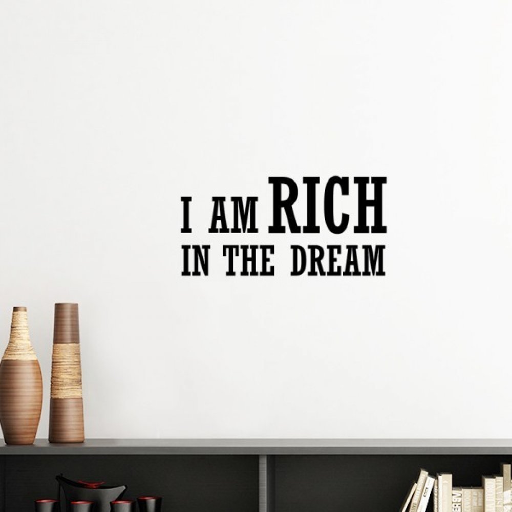 Sticker Je suis Riche en rêve bleu pour relooker un mur de chambre sans peindre