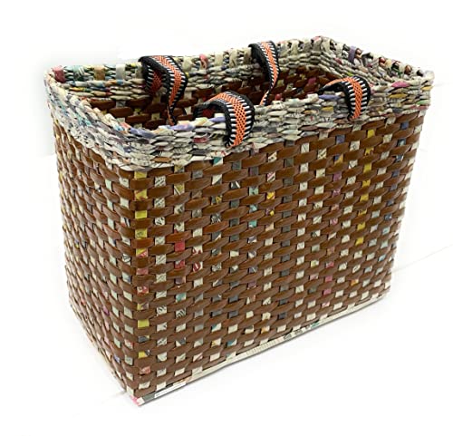 Image of Paperus, Large, Lunch Bag, Picnic Basket, Carry Bag, Handbag, Tiffin Basket for Office, Rectangular, Eco-Friendly, Handmade, of Paper Ropes, in Inch 11 H, 14 L, 7 Wide Base Brown