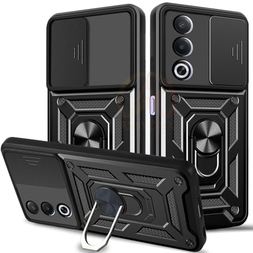 Image of Armor Bumper Back Cover Case for Oppo A3 Pro 5G Rotating Camera Cover, Ring Holder & Kickstand | Heavy Duty & 360 Degree Protection Oppo A3 Pro 5G Back Cover (Black).