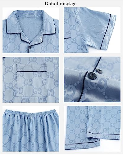 Generic Mens Silk Satin Pajamas Set Plus size Short Sleeve Top and Shorts Pjs set Button Down Sleepwear Loungewear4