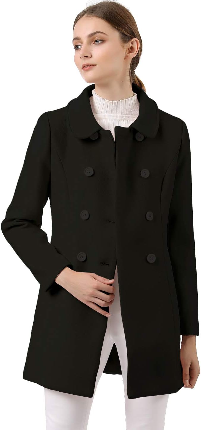 Women's Peter Pan Collar Double Breasted Winter Long Trench Pea Coat