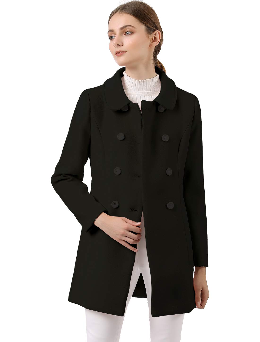 Women's Peter Pan Collar Double Breasted Winter Long Trench Pea Coat
