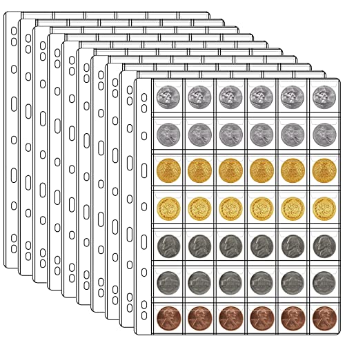 42 Pocket Coin Pages for Collectors, 10 Sheets Coins Sleeves Coin Holders Stamp Collector Supplies with Standard 9 Hole for Coin Binder, Coin Collection Supplies Pages for Pennies Quarters Stamps