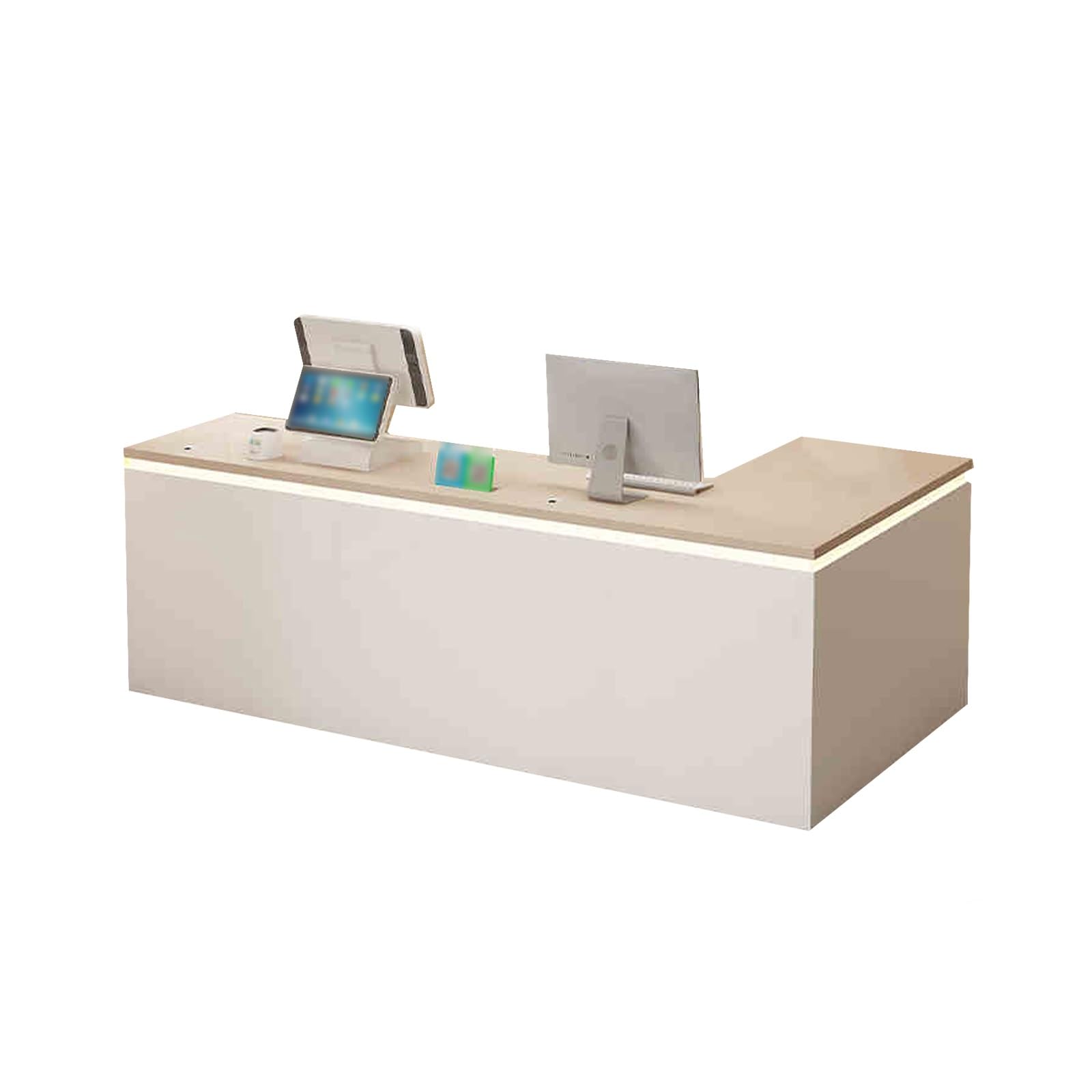 Zamykane białe - małe biurko recepcyjne - 120 cm blat biurowy do sklepów odzieżowych, kawiarni i nowoczesnych przestrzeni - stylowy lewy design dla optymalnego wykorzystania przestrzeni