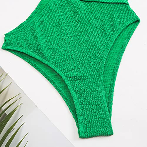 Inadays Women's One Piece Swimsuit One-Shoulder Swimwear Waist Cutout Swimsuit Green #TOP4