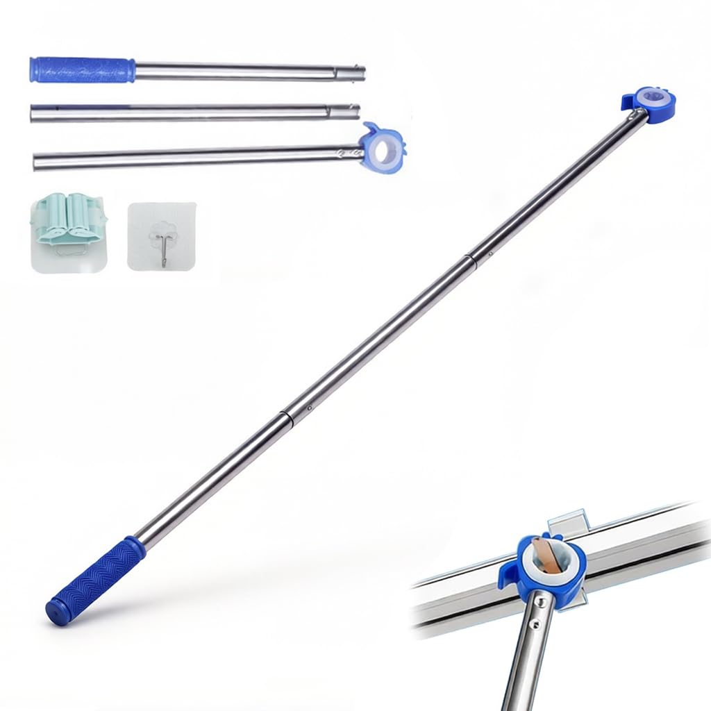 Roof Window Handle Extension Stainless Steel Telescopic Rod Window Opener Adjustable 80-120 cm Secure Click System Roof Hatch Hook Compatible with Velux Roof Windows, Blinds