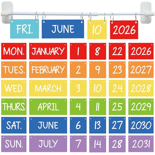 Magnetic Colorful Flip Calendar for Classroom Colorful Flip Calendar Bulletin Board Set Classroom Calendars with Magnetic Adjustable Holder & 54 Date Cards for Back to School Teacher Office Supplies