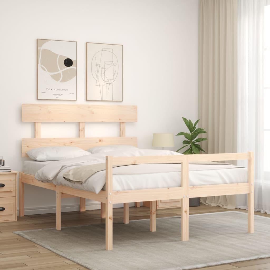 Massivholz Kiefer Seniorenfreundlich 45 cm Sitzhöhe Braun 140x190 cm | Seniorenbett Massivholz 140x190 cm mit Kopfteil und Stauraum Kiefer Bettgestell für Seniorengerecht
