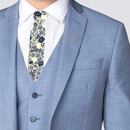 Image of Mens Floral Tie | Cotton Printed Skinny Necktie for Wedding | Spring & Summer