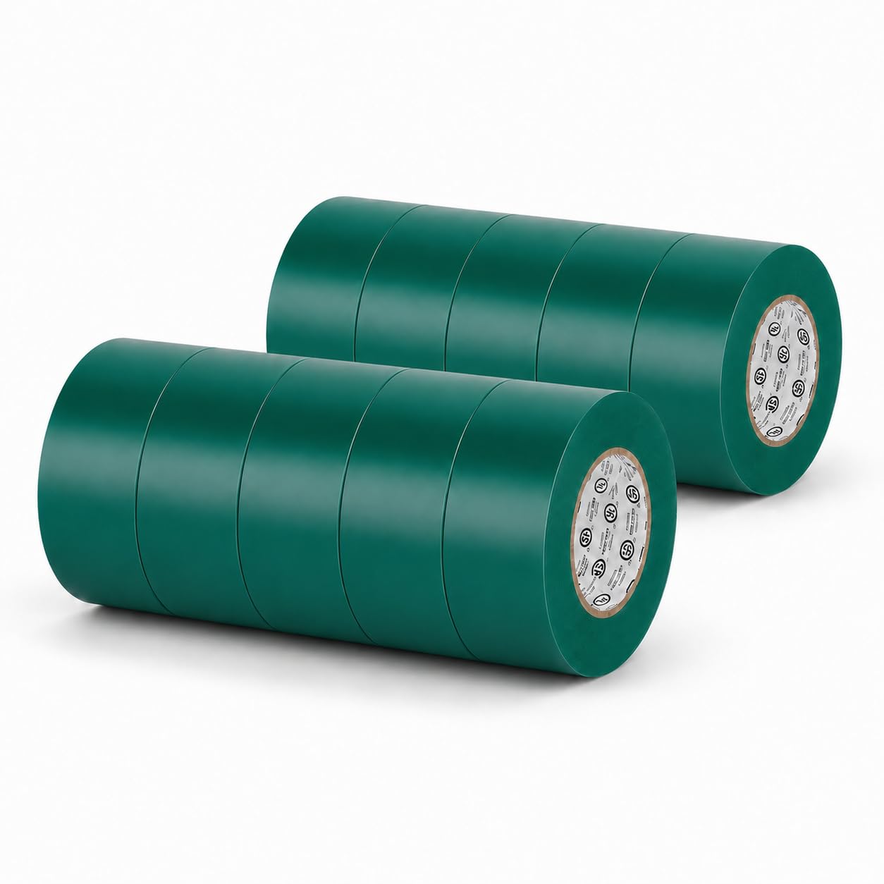 GGR Supplies EL-766AW Green General Purpose Electrical Tape, 1.5 Inch x 66 Feet, 7 Mil PVC, UL/CSA Listed Core, 600V Flame-Retardant Insulation for Wire Splicing, Bundling &amp; Color Coding, Pack of 10