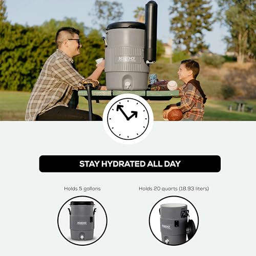 Igloo 5 Gallon Portable Sports Cooler Water Beverage Dispenser with Flat Seat Lid, Insulated Beverage Dispenser, Grey/Black by Igloo - Image 3