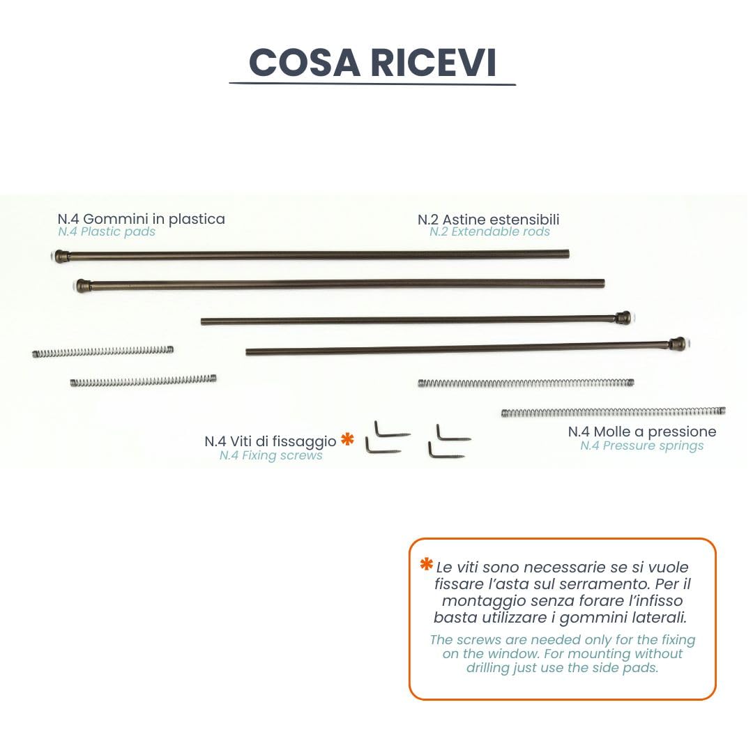 Bacchette Per Tende A Vetro senza forare Bronzo Spessore 7 mm Estensibile 40-60 cm