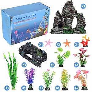 QZQ Aquarium Decorations Plastic Plants 14pack Fish Tank Plants Fish Tank Decorations Accessories Decor Set with…