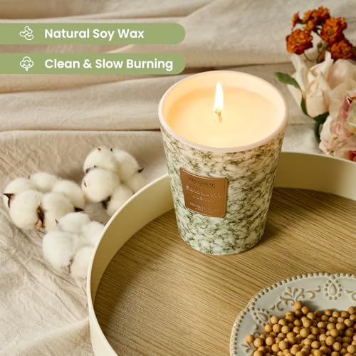 Image of M&SENSE Sandalwood Jasmin Scented Soy Candle, 3 Wick Highly Scented 14.1 Oz 75H, Aromatherapy Christmas Gift for Women and Men