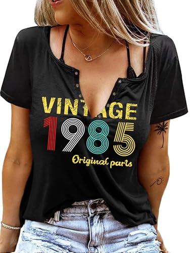 40th Birthday Gift Shirts for Women Vintage 1985 Shirts Retro Birthday Party Top Casual Short Sleeve Tee Tops