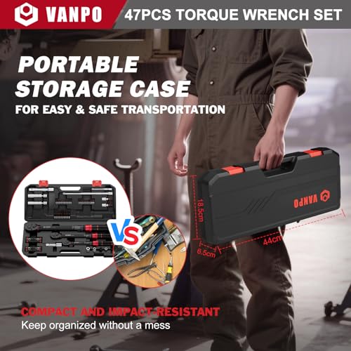 Massiver 1/2 Zoll Drehmomentschlüssel für Felgenmuttern bis 200 Nm - Detailansicht von VANPO Drehmomentschlüssel 47tlg...