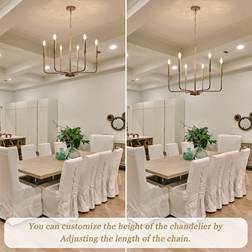 French Country Chandelier,6-Light Farmhouse Chandeliers Rustic Industrial Iron Chain Height-Adjustable,Brown White Antique Candle Dining Room Lighting Fixture For Living Room Kitchen Island Foyer #TOP2