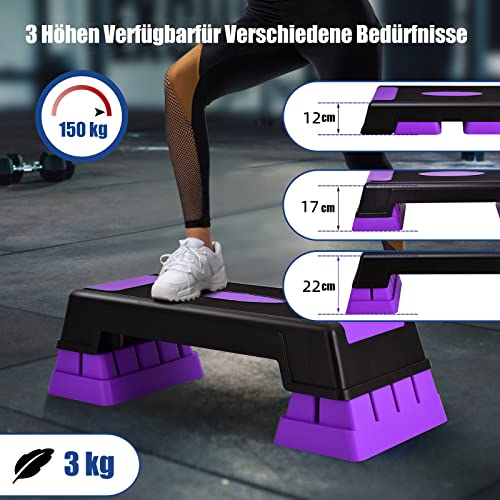 GOPLUS Aerobic Stepplank, antislip trainingsplank met 3 instelbare hoogtes, multifunctionele stepplank voor aerobic, gymnastiek en fitness, voor workouts thuis en op kantoor (ABS, violet) - Afbeelding 5