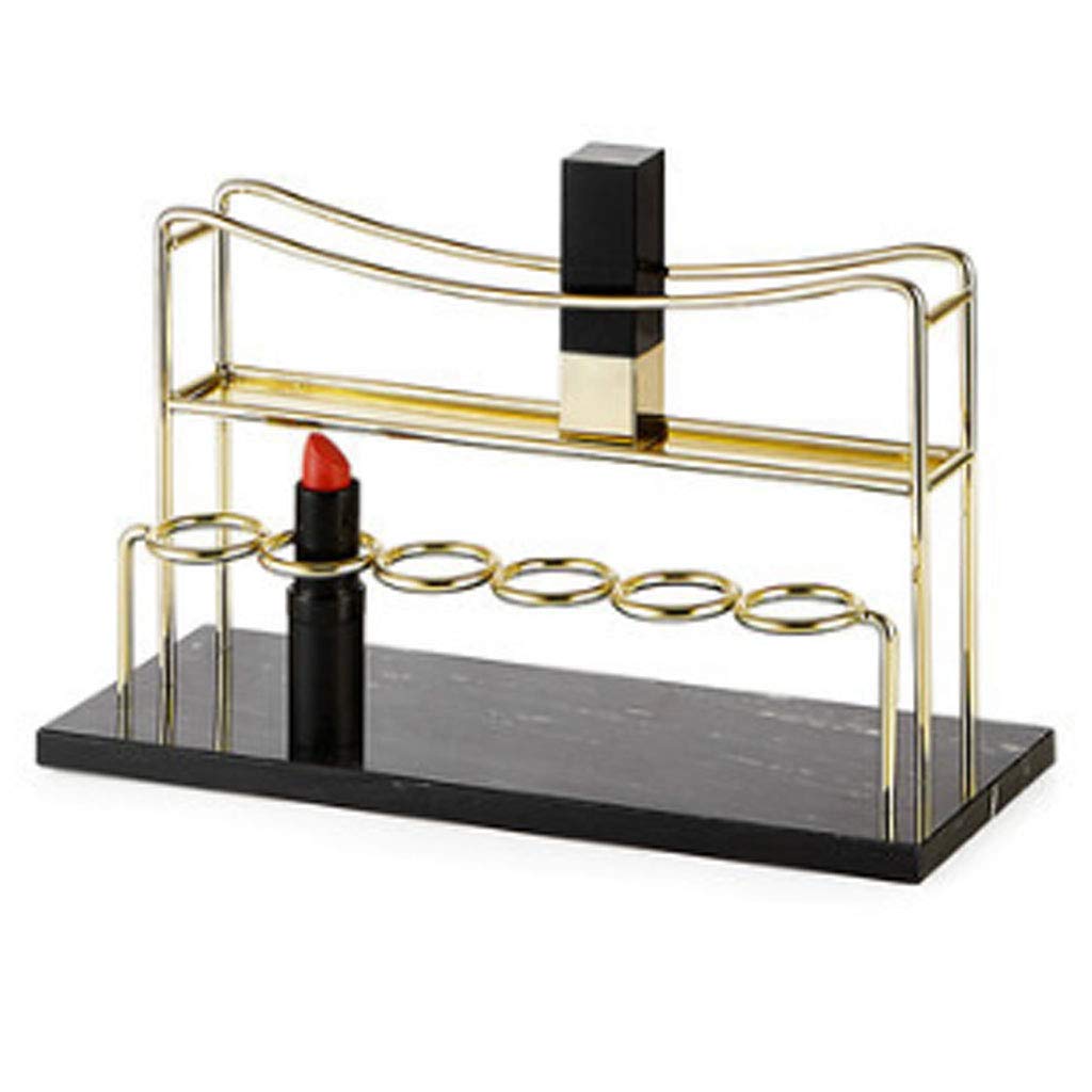 Cosmetic Storage Box Girls' Best Gift European Household Metal Cosmetics Lipstick Storage Box Bathroom Marble Display Desktop Dressing Table Rack (Color : Gold, Size : 23.7X12.8X9CM)
