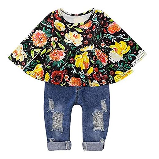 DaMohony baby flicka kläder nyfödd flicka Outfits blommor långärmade tröjor slitna jeans små barn flickor kläder set höst