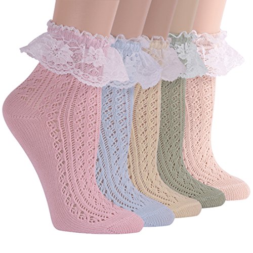Women's Lace Ruffle Frilly Floral Casual Novelty Anklet Socks, Socks Daze Trim Dress Cute Socks for Women Girls